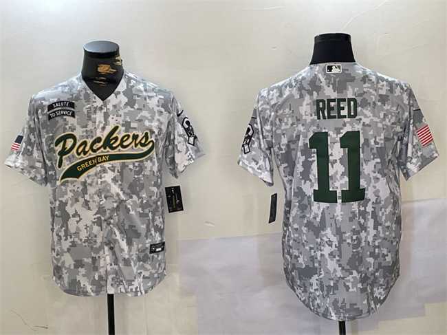 Men%27s Green Bay Packers #11 Jayden Reed 2024 Arctic Camo Salute To Service Stitched Baseball Jersey->green bay packers->NFL Jersey